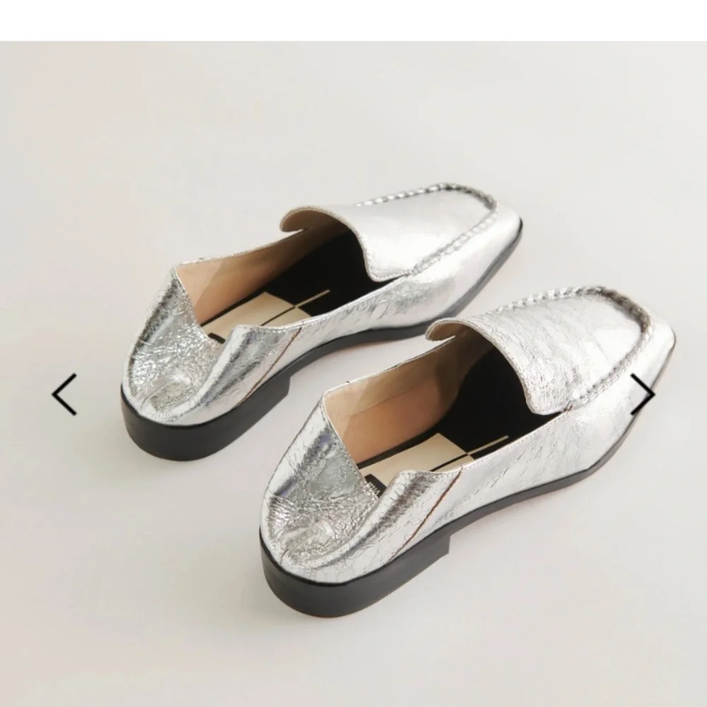 Dolce vita leather metallic Beny Flats Silver Distressed Leather fall casual 9